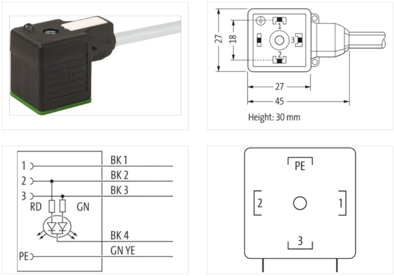 Đầu nối van điện từ form A có cáp 10m 7000-18121-2181000-body