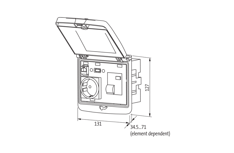 Khung đôi ổ cắm mặt tủ có nắp đậy MSDD 4000-68522-0000001 - DIMENSION