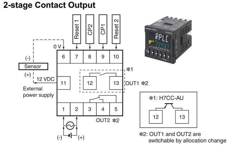 Bộ đếm H7CC-AW của Omron - sơ đồ chân