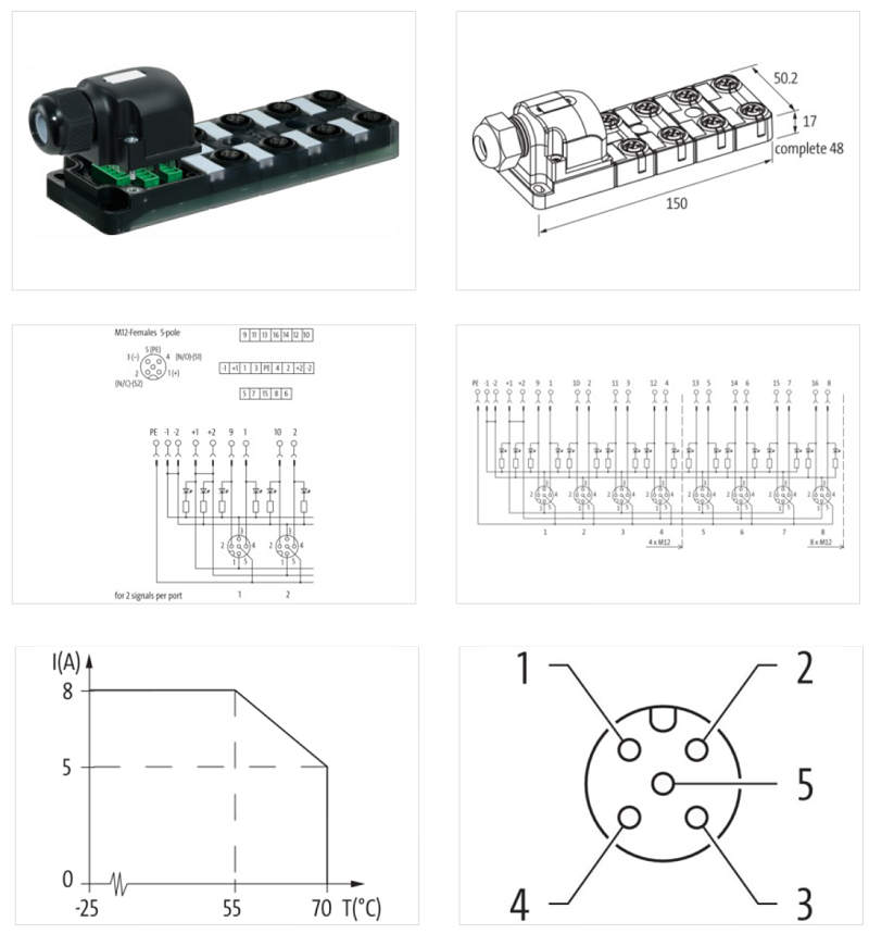 Bộ phân phối tín hiệu 8 cổng M12 5 cực EXAC12 8000-88550-0000000 - DETAIL
