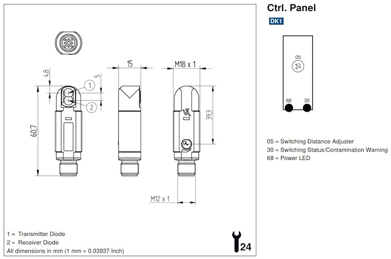 Cảm biến phản xạ gương OLWK503A0002 - dimension