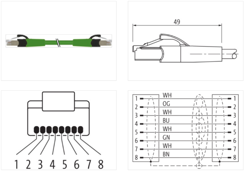 Cáp mạng 0.5m bọc chống nhiễu 2 đầu nối RJ45 male 0° RJ45 male 0° 7000-74711-4780050-body