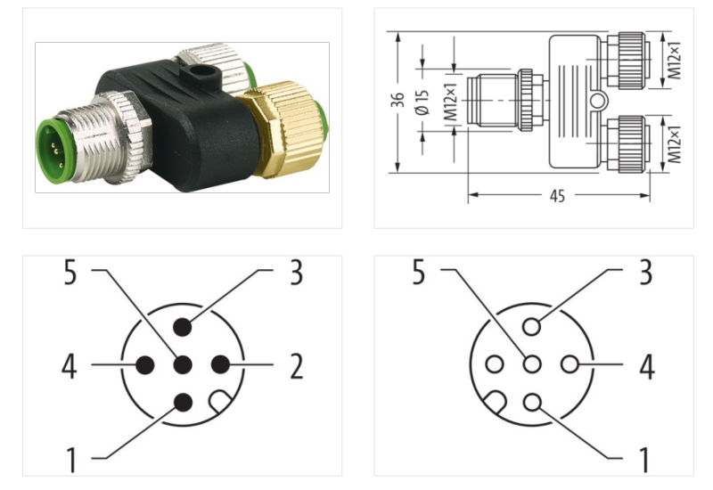 Đầu chia tín hiệu T-Coupler M12 male / 2x M12 female A-code 7000-41121-0000000 - DETAIL 1