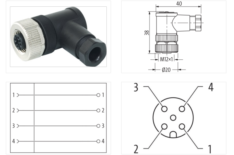 Đầu nối M12 female 90° A-code 4 chân 7000-12981-0000000 - DETAIL