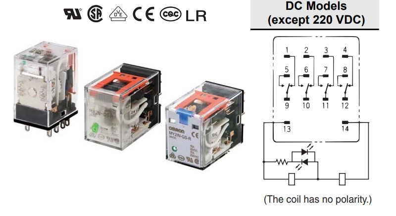 Rơ-le công suất 4PDT 6A MY4N-GS-R DC24 của Omron - body, bottom view