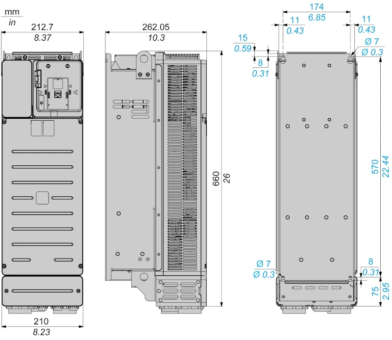 Biến tần 30kW Altivar ATV340 của Schneider - dimension