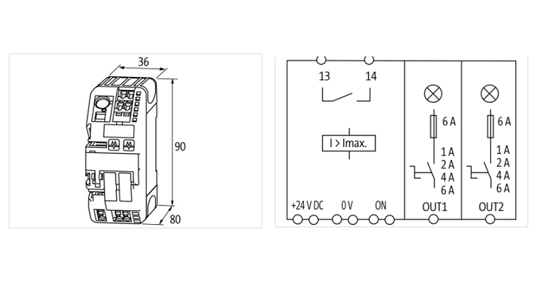 Bộ bảo vệ dòng DC 2 kênh 24V 6A chỉnh được MICO 9000-41042-0100600 - DETAIL