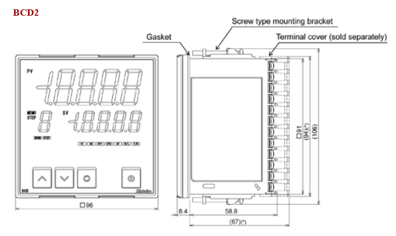 Bộ điều khiển nhiệt độ 96x96mm ngõ ra 4-20mA BCD2-A00-00 - DIMENSION