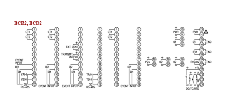 Bộ điều khiển nhiệt độ 96x96mm ngõ ra 4-20mA BCD2-A00-00 - Terminal arrangement