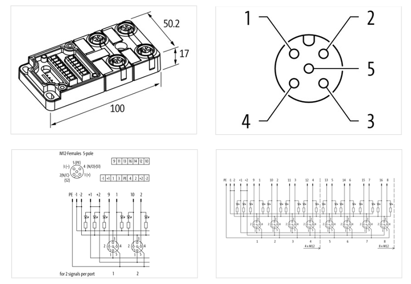 Bộ phân phối tín hiệu 4 cổng M12 không cáp homerun EXACT12 8000-84500-0000000 - DETAIL