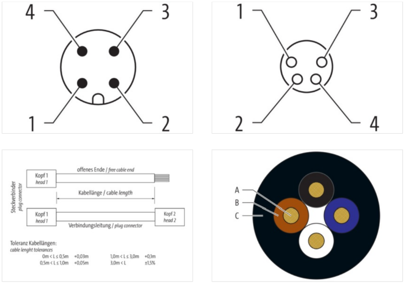 Cáp 0.5m 2 đầu nối M12 male 0° - M8 female 0° A-code 4 chân 7000-40581-6310050-body2