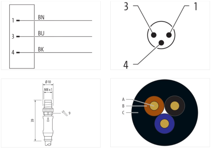 Cáp 0.5m có đầu nối M8 male 0° A-code 3 chân 7000-08001-6300050-body