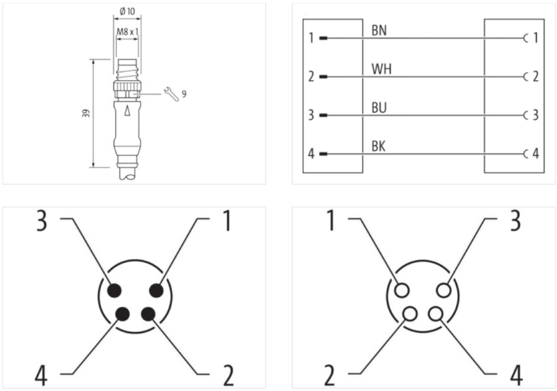 Cáp 0.6m 2 đầu nối M8 male 0° - M8 female 0° A-code 4 chân 7000-88011-6310060-body1