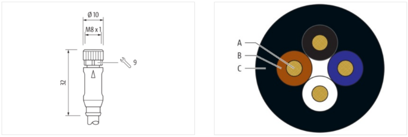 Cáp 0.6m 2 đầu nối M8 male 0° - M8 female 0° A-code 4 chân 7000-88011-6310060-body2