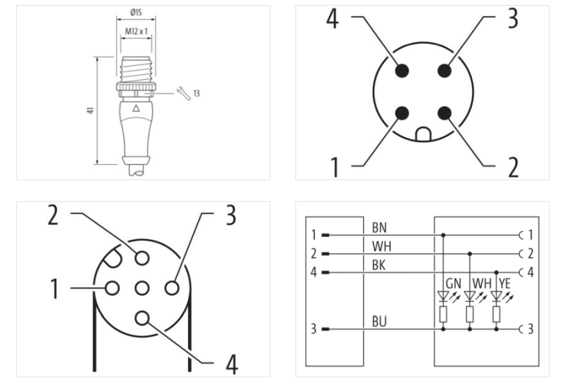 Cáp 3m 2 đầu nối M12 male 0° / M12 female 90° A-code LED 4 chân 7000-40341-6340300 - DETAIL 2