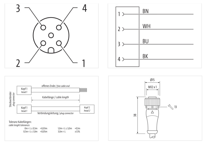 Cáp 5m có đầu nối M12 female 0° A-code 4 chân 7000-12221-6340500 - DETAIL