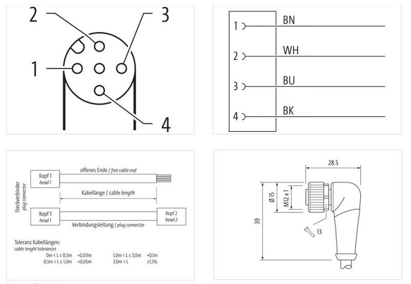 Cáp 5m có đầu nối M12 female 90° A-code 4 chân 7000-12341-6340500 - DETAIL