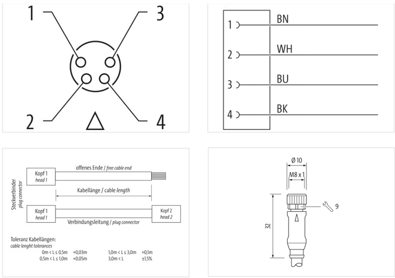 Cáp 5m có đầu nối M8 female 0° A-code 4 chân 7000-08061-6110500 - DETAIL