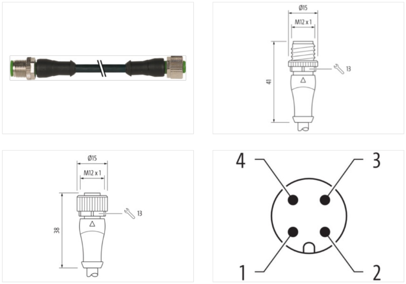 Cáp PUR 1m 2 đầu nối M12 male 0° - M12 female 0° A-code 4 chân 7000-40021-6540100-body1