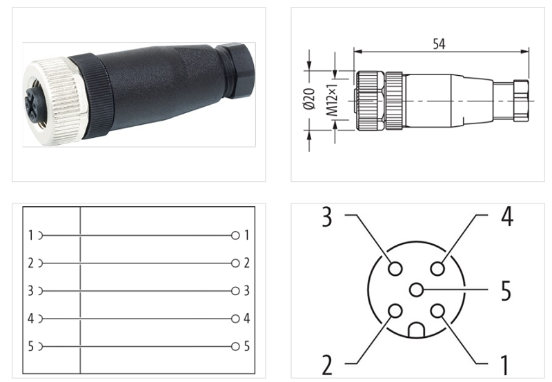 Đầu nối M12 female 0° A-code 5 cực 7000-12921-0000000 - DETAIL