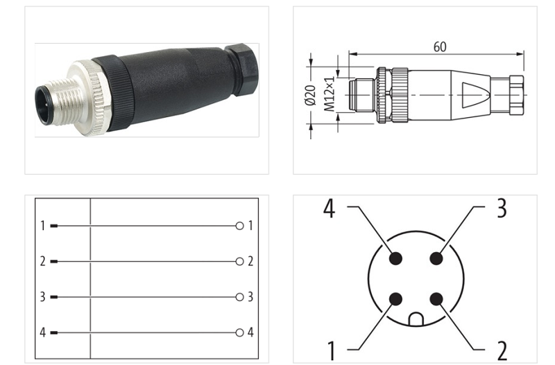 Đầu nối M12 male 0° A-code 4 cực 7000-12741-0000000 - DETAIL