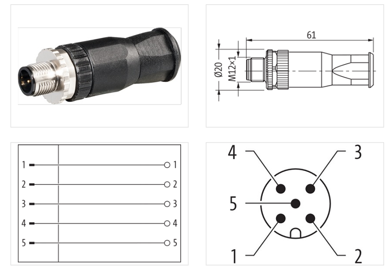 Đầu nối M12 male 0° A-code 5 cực 7000-12731-0000000 - DETAIL