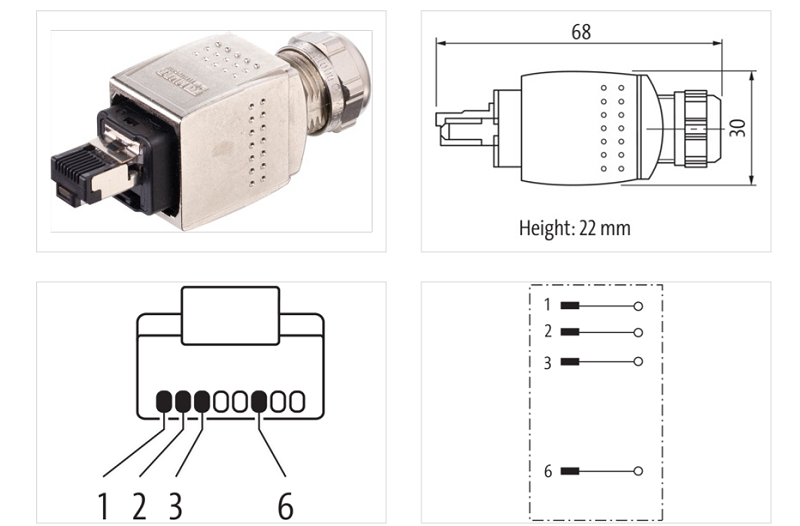Đầu nối cáp mạng CAT5 RJ45 push-pull male 0° 4 chân 7000-74041-0000000 - DETAIL