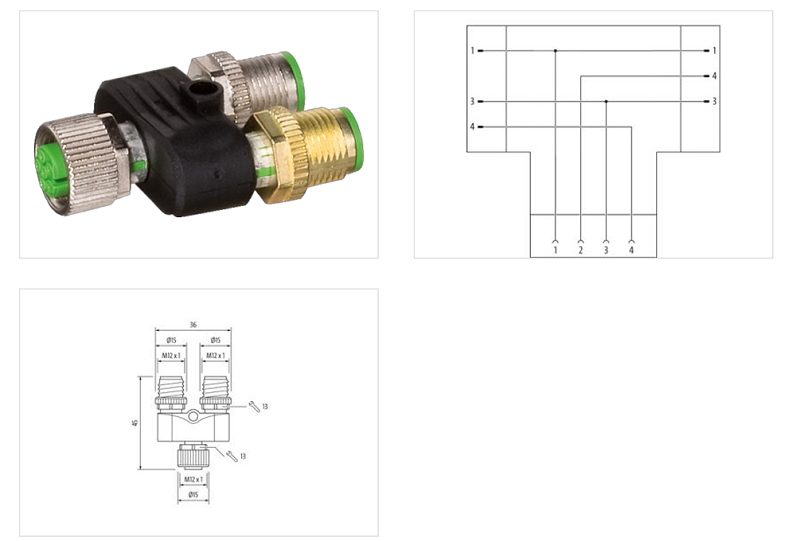 Đầu nối chia chữ T M12 A-code 4 chân 332730 - DETAIL
