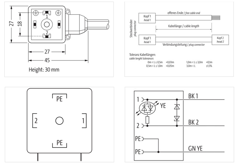 Đầu nối van điện từ form A có 15m cáp MSUD 7000-18021-6161500 - DETAIL