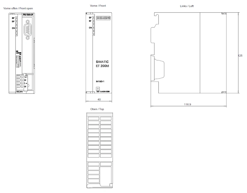Trạm IO phân tán mạng Profibus ET 200M 6ES7153-1AA03-0XB0 - kích thước