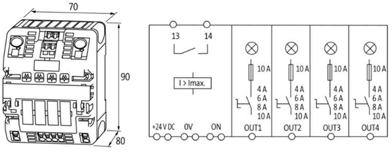 Bộ bảo vệ dòng DC 24V 10A chỉnh được 9000-41034-0401000-detail