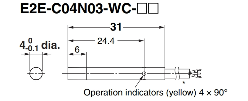 Cảm biến tiệm cận đầu lồi 3-wire E2E-C04N03-WCC1 2M - dimension