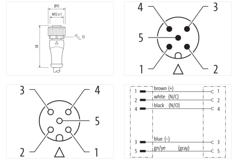 Cáp 1m màu vàng 2 đầu nối M12 male 0° / M12 female 0° A-code 5 chân 7030-40041-1260100 - DETAIL 2