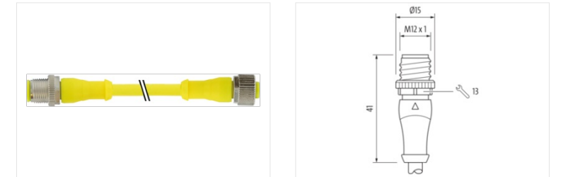 Cáp 3m màu vàng 2 đầu nối M12 male 0° / M12 female 0° A-code 5 chân 7030-40041-1260300 - DETAIL 1