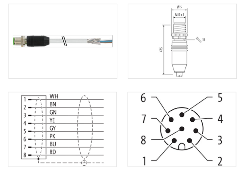 Cáp bọc chống nhiễu dài 10m có đầu nối M12 male 0° A-code 8 chân 7000-17081-2911000 - DETAIL