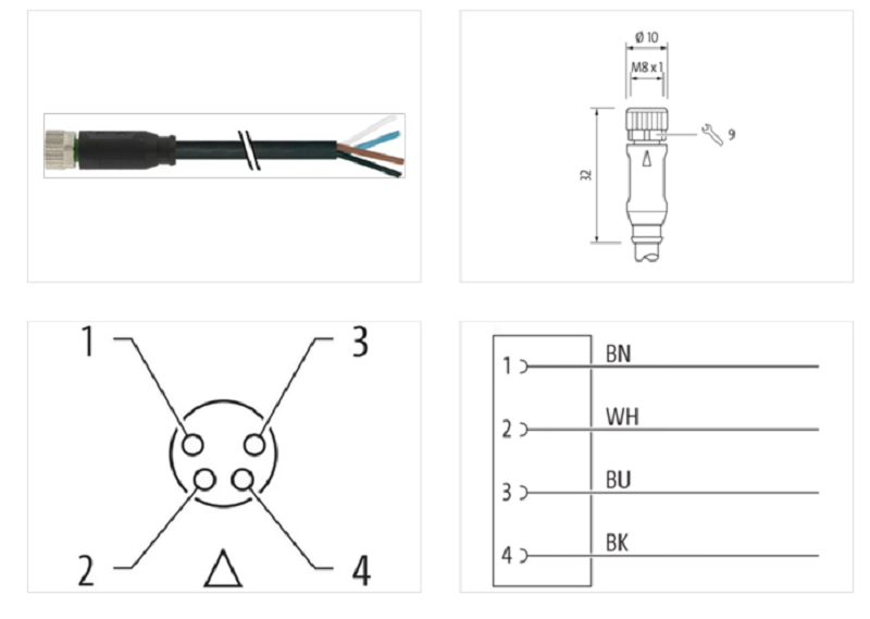 Cáp dài 0.3m có đầu nối M8 female 0° A-code 4 chân 7000-08061-6310030 - DETAIL