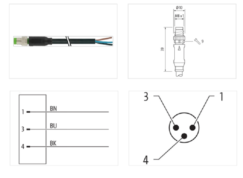 Cáp dài 0.5m có đầu nối M8 male 0° A-code 3 chân 7000-08001-6300050 - DETAIL