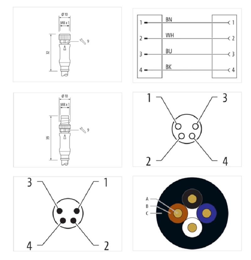 Cáp dài 0.6 có đầu nối M8 male 0° / M8 female 0° A-code 4 chân 7000-88011-6310060 - DETAIL