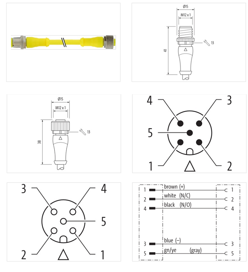 Cáp dài 10m có đầu nối M12 male 0° / M12 female 0° A-cod. AIDA 5 ruột 7030-40041-1261000 - DETAIL