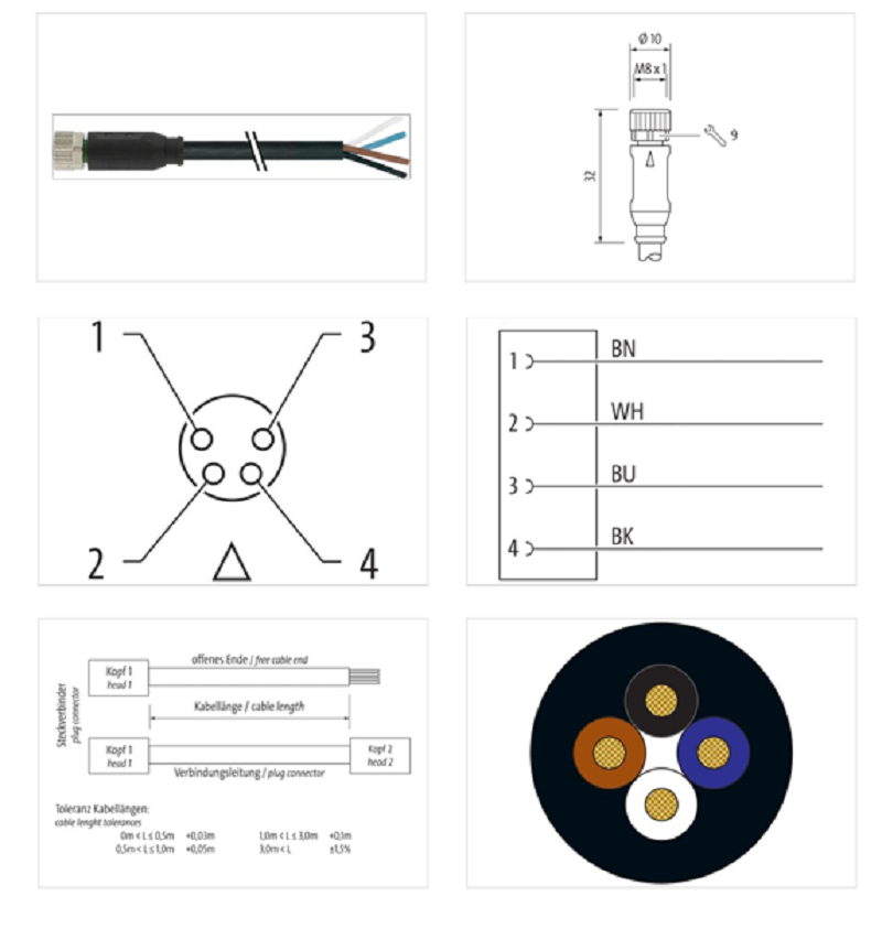 Cáp dài 10m có đầu nối M8 female 0° A-code 4 chân 7000-08061-6311000 - DETAIL