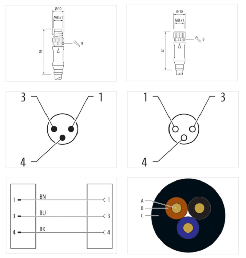 Cáp dài 1m có 2 đầu nối M8 male 0° / M8 female 0° A-code 3 chân 7000-88001-6300100 - DETAIL
