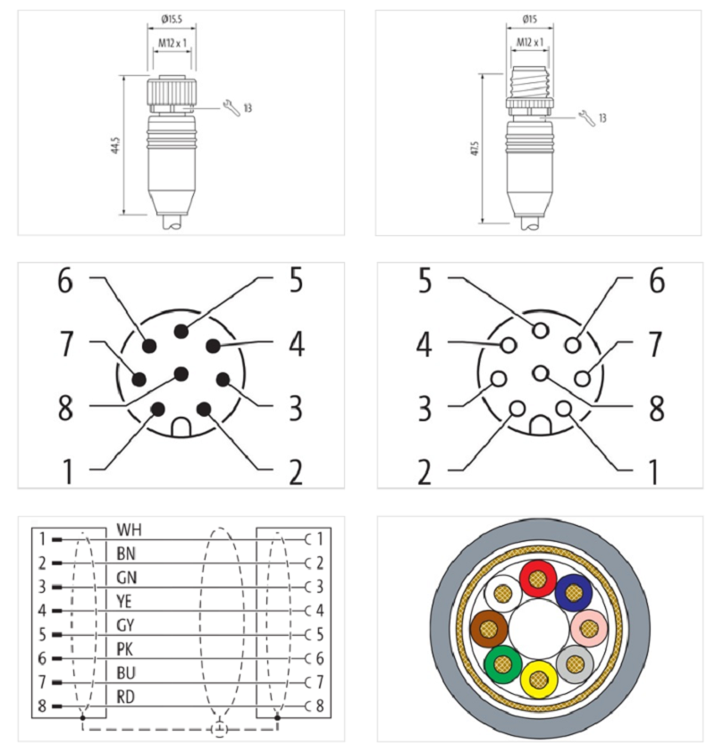 Cáp dài 5m có 2 đầu nối M12 male 0° / M12 female 0° A-cod. shielded 8 ruột 7000-48041-2910500 - DETAIL