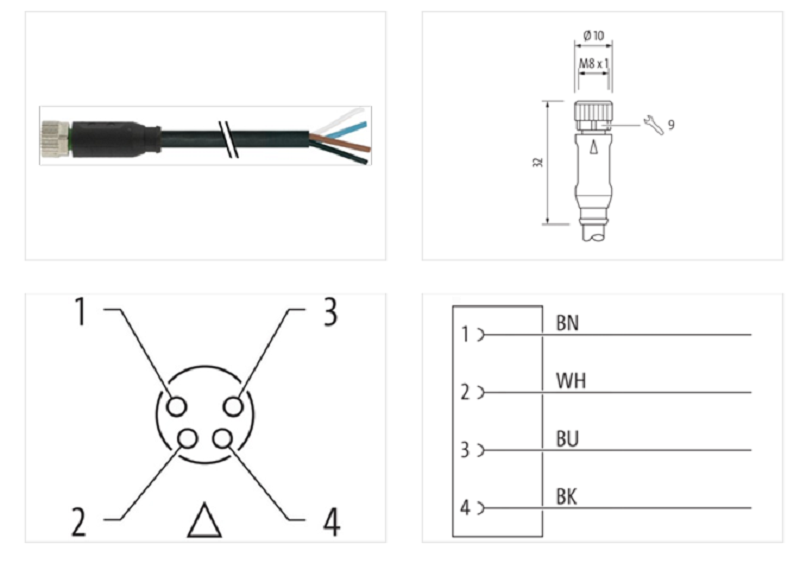 Cáp dài 8m có đầu nối M8 female 0° A-code 4 chân 7000-08061-6340800 - DETAIL