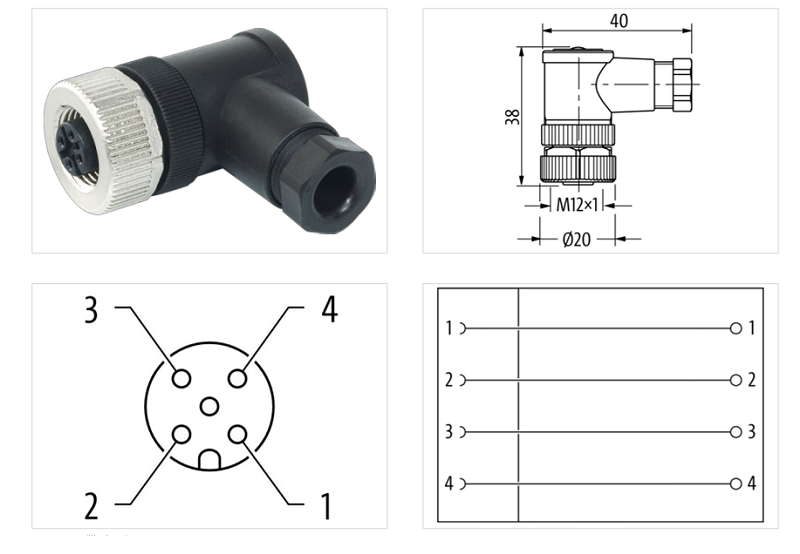 Đầu nối M12 cái 90° A-code 4 chân 7000-12981-0000000 - DETAIL