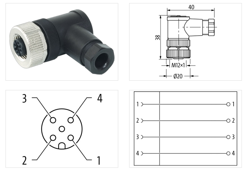 Đầu nối M12 female 90° A-code field-wireable 4 chân 7000-12981-0000000 - DETAIL