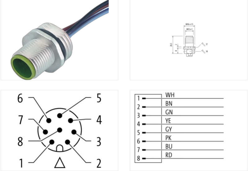 Đầu nối lắp mặt tủ M12 male A-code 8 chân có sẵn 1m cáp 7000-17161-9730100-detail