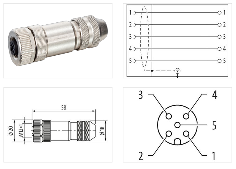 Đầu nối shield M12 female 0° A-code 5 cực 7000-13401-0000000 - DETAIL