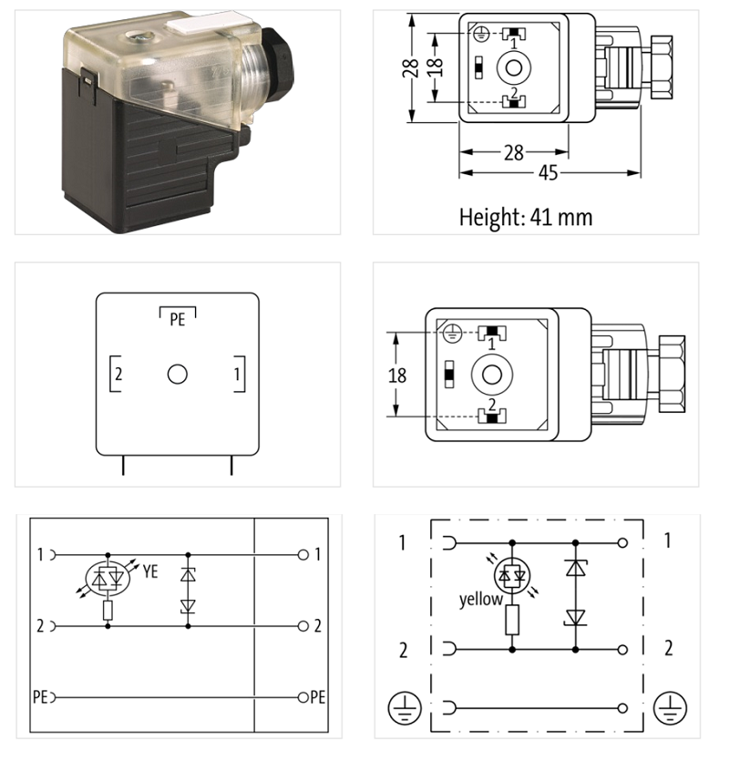Đầu nối van 24V có LED và Z-diode form A 18mm 7000-29001-0000000 - DETAIL