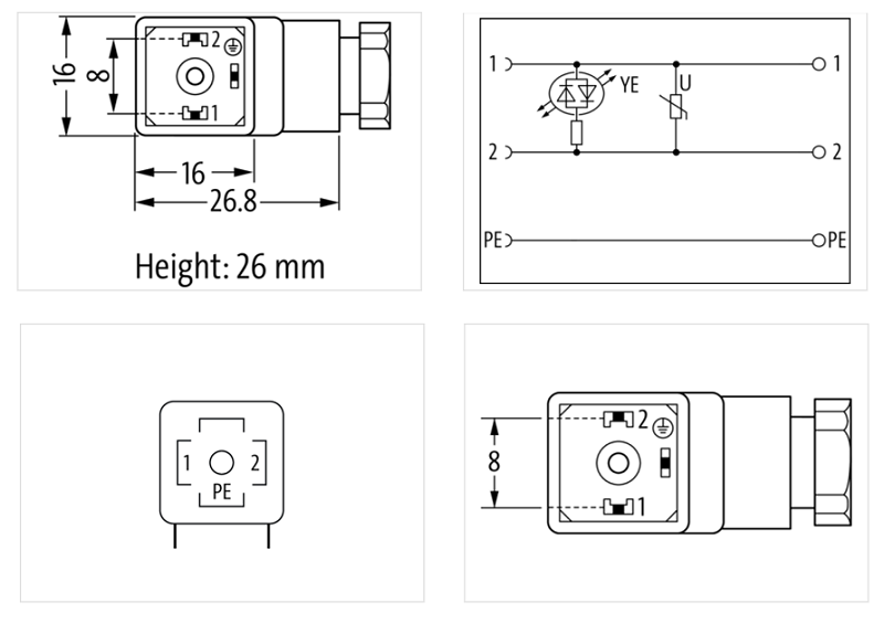 Đầu nối van form C 8mm 2-cực + PE có LED+VDR 24V 7000-30105-0000000 - DETAIL