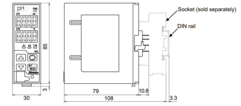 Đồng hồ đo pH lắp trên DIN-rail có truyền thông RS-485 WIL-102-PH, C5-detail